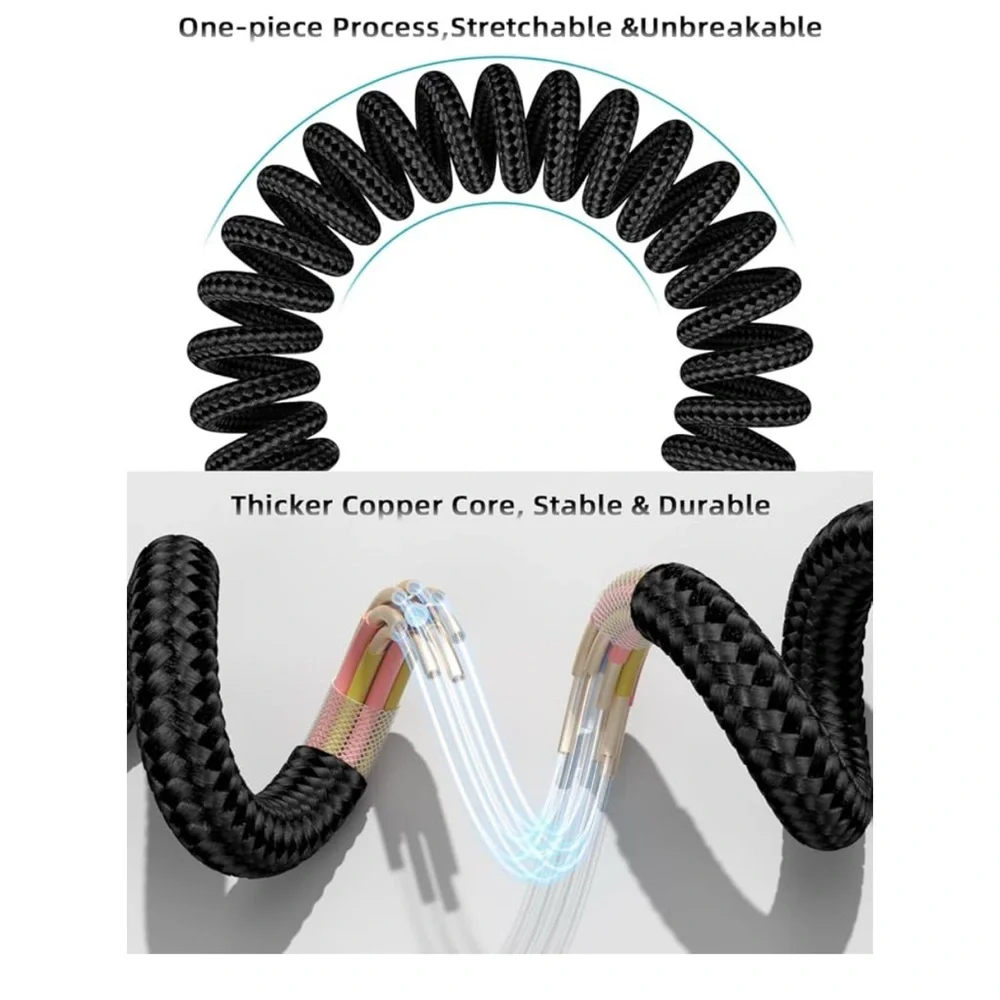 Car Carplay Cable 2Pack 3Ft Coiled Usb A To Usb C Fast Charge Cord
